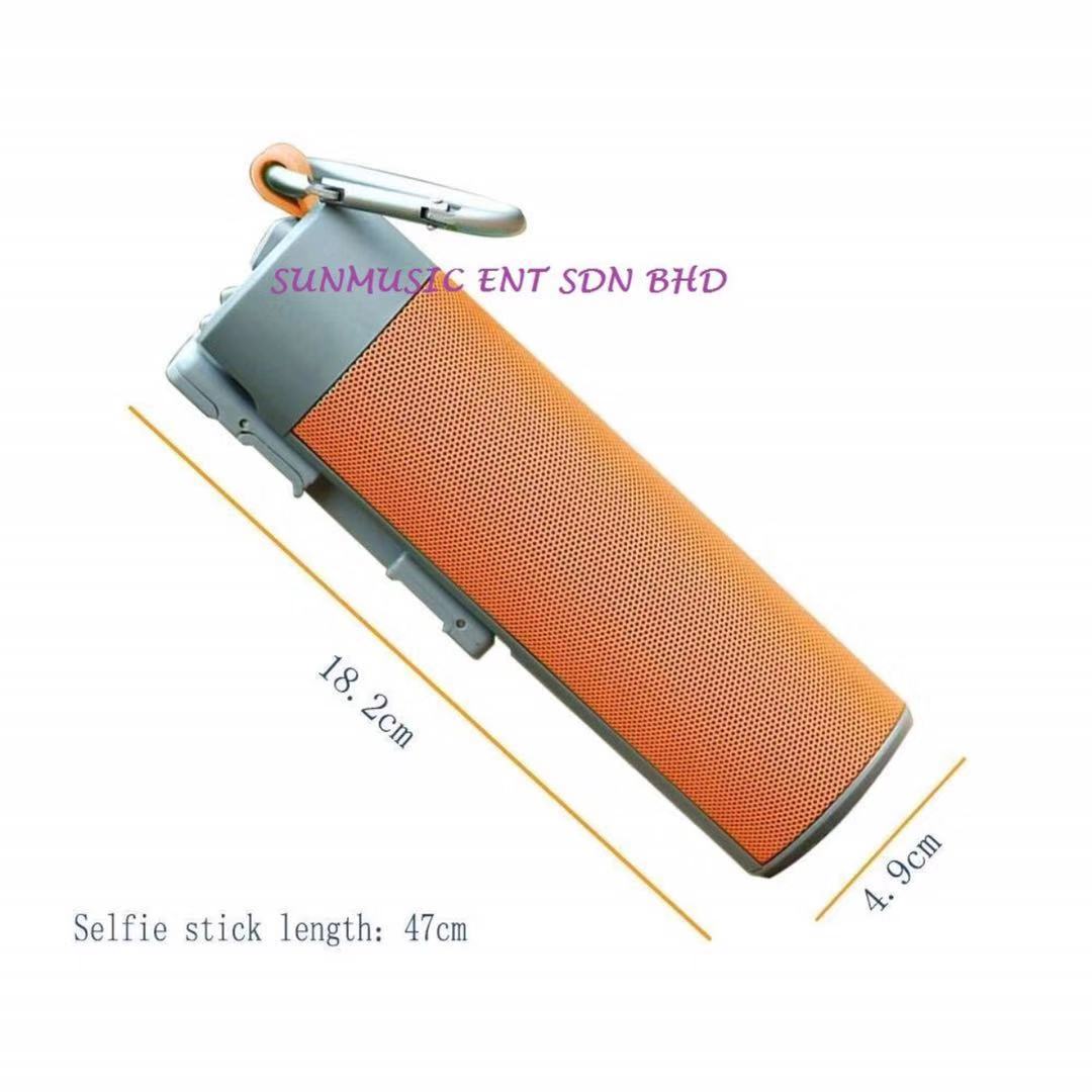 (ORANGE)5 in 1 bluetooth selfie stick with 5200mAh power bank bluetooth speaker torch